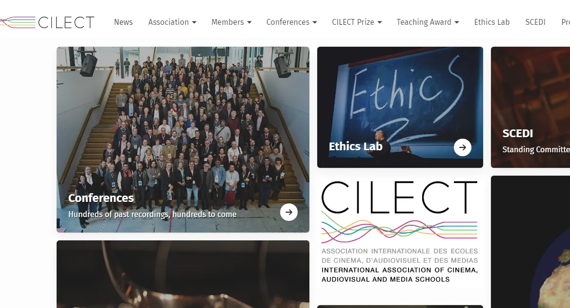 CILECT homepage interface, showing the international film-school platform.