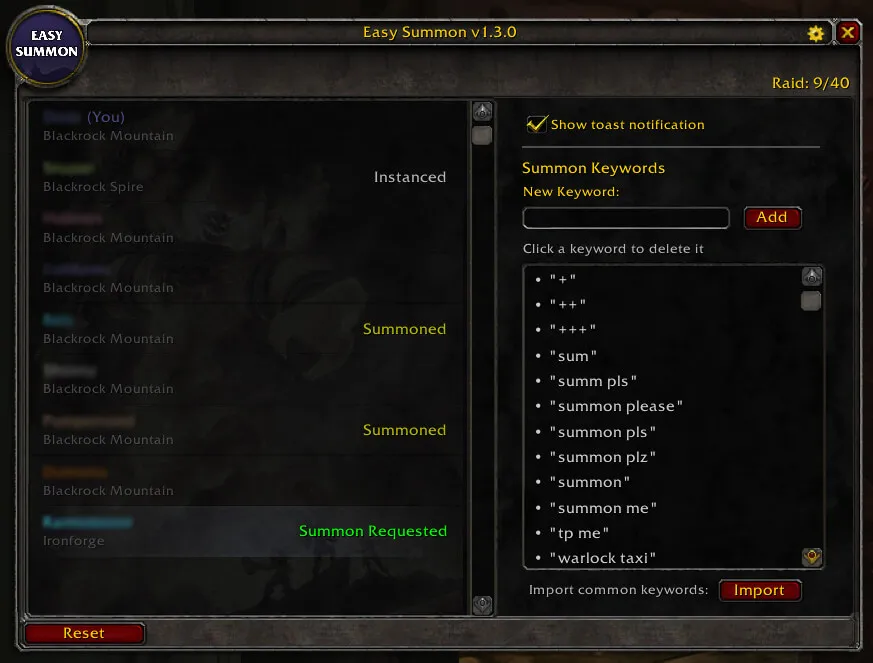 EasySummon Warlock summon queue.
